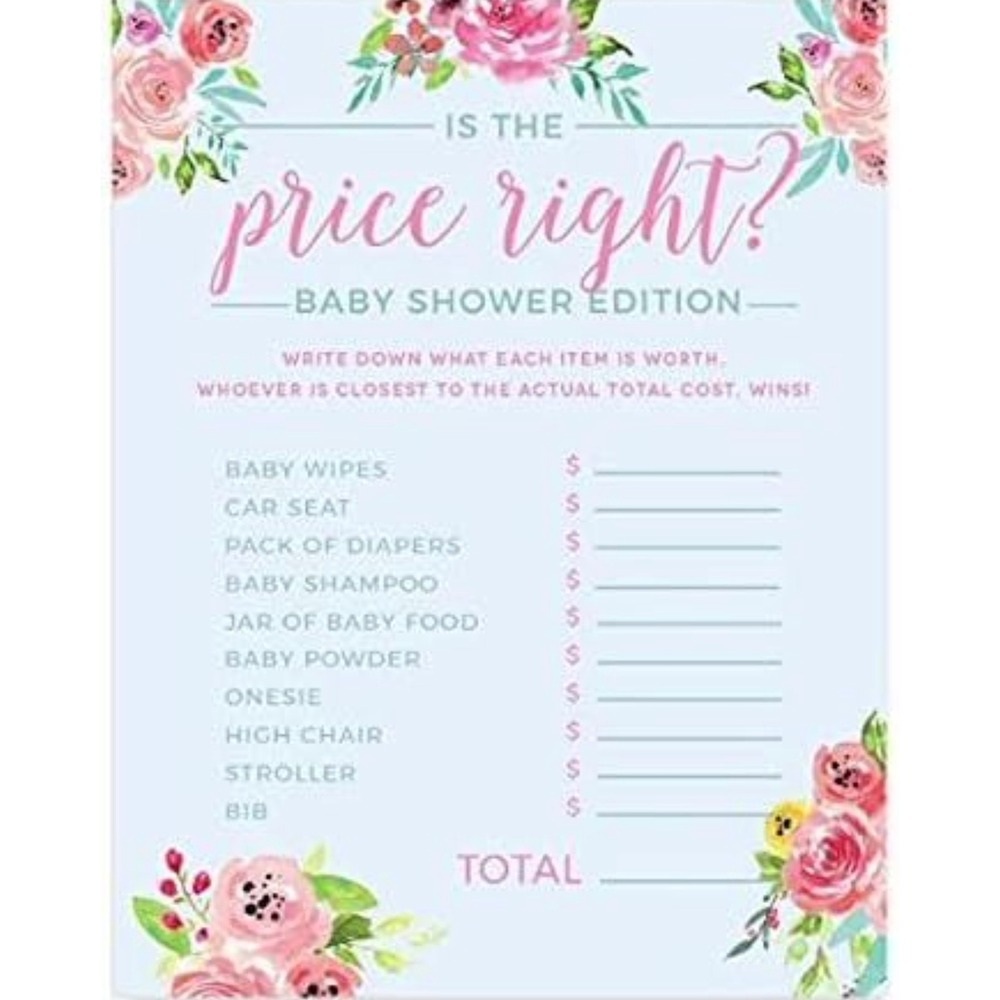 Andaz Press Pink‎ Roses Baby Shower Price Right Game Cards 20 Pack Shower Games
